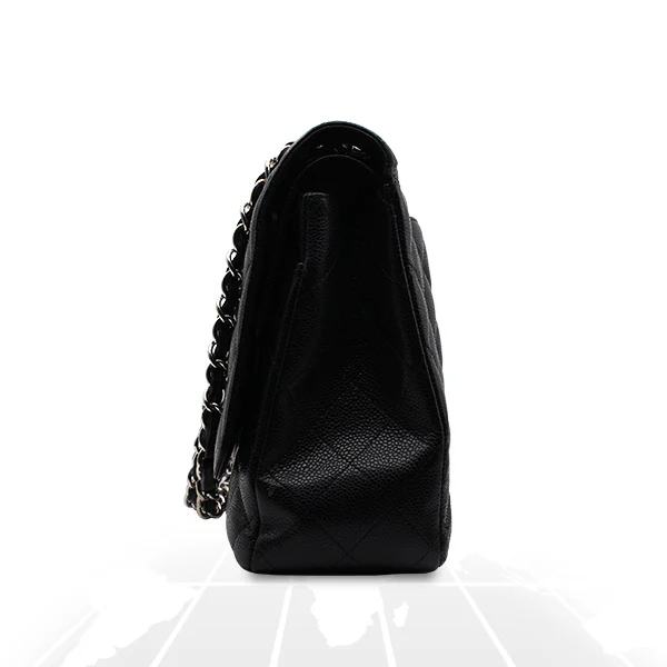 Chanel Double Flap Maxi Bag Black Caviar Silver Hardware - Image 3