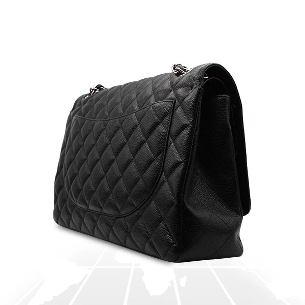 Chanel Double Flap Maxi Bag Black Caviar Silver Hardware - Image 4