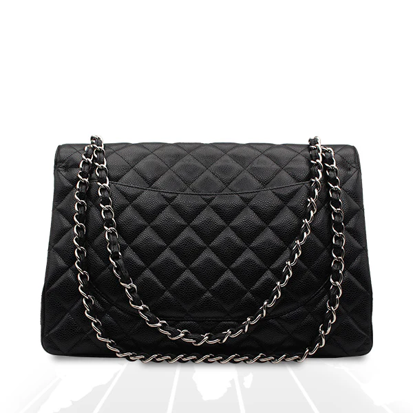 Chanel Double Flap Maxi Bag Black Caviar Silver Hardware - Image 5