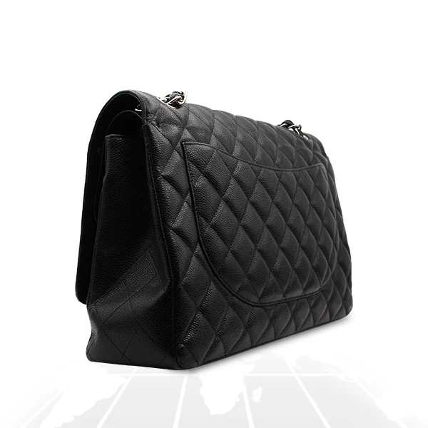 Chanel Double Flap Maxi Bag Black Caviar Silver Hardware - Image 6