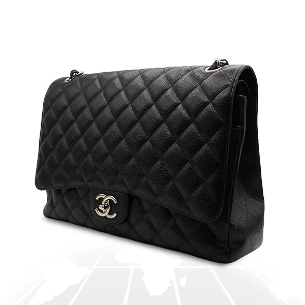 Chanel Double Flap Maxi Bag Black Caviar Silver Hardware - Image 8