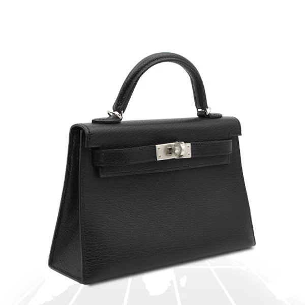 Hermes Mini Kelly Chevre Chamkila Noir Silver Hardware - Image 8